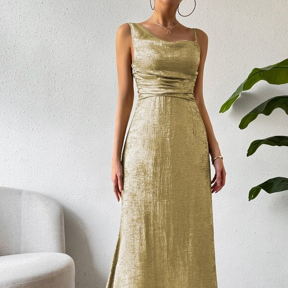 Asymmetric Neck Sleeveless Midi Dress - Picture 1 of 9